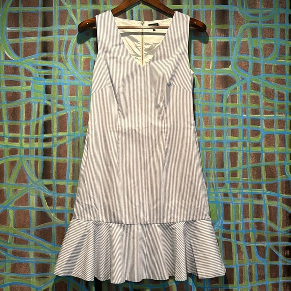 Vertigo collection pin striped sleeveless ruffle bottom dress w exposed zipper S - Picture 3 of 9